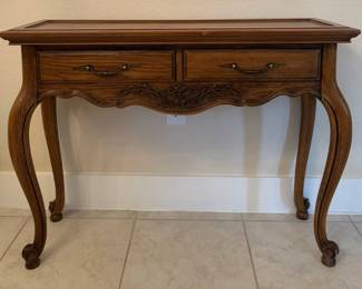 Vintage Country French Carved Console Table With Cabriole Legs