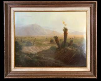 Robert DeLeon Atmospheric Western Landscape 1979  Egg Tempura Medium on Board