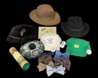 Vintage Mens Accessory Lot  Masters, St. Andrews, Indiana Jones Style Fedoras And Bow Ties