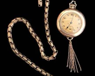 Antique Art Deco Set R.F. Simmons Pocket Watch Chain with Elgin Pendant Watch