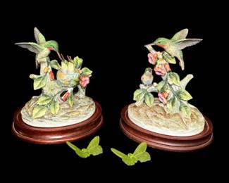 Uranium Fenton Glass Butterflies And Sadek Porcelain Hummingbirds