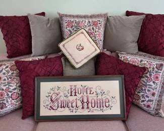 Large Collection of Art  Decorator Throw Pillows with Vintage Needlepoint