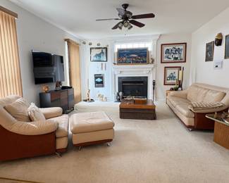 Vintage Leather Oversized Chair and Ottoman and Sofa