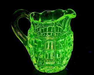 Block Glass Creamer Pitcher with Ultraviolet Green Glow