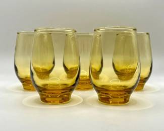 (5) MCM Libbey Tempo Amber Glass Drinking Glasses