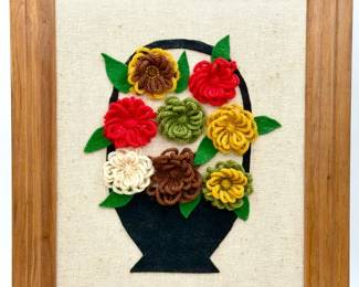 Vintage Crewel Embroidery Wall Hanging