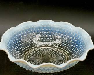 Vintage Anchor Hocking Moonstone Hobnail Ruffled Milky Edge Fruit Serving Bowl