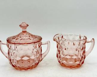 Jeannette Cubist Depression Glass Sugar Bowl & Creamer