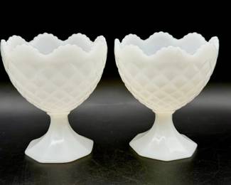 (2) NAPCO Milk Glass Footed Compote Dishes