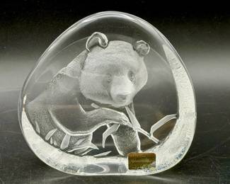 Signed Mats Jonasson Målerås panda bear crystal sculpture from Sweden