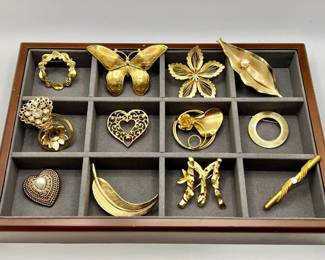 (12) Gold Tone Brooches