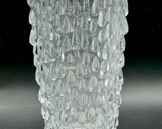 1960s Czech Crystal Teardrop Vase with a Silver Plated Band
