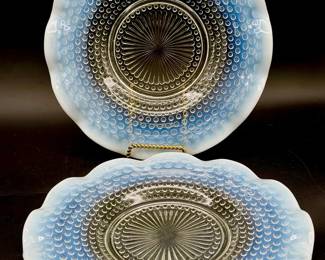(2) vintage Anchor Hocking "Moonstone" opalescent hobnail glass Plates