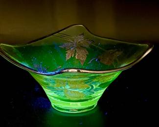 Vintage Mid-Century Modern Glass Dish with Silver Overlay