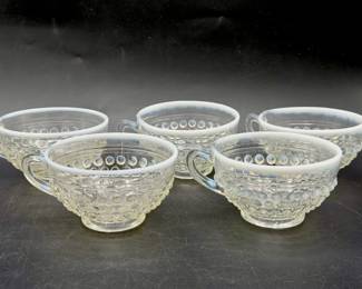 vintage Anchor Hocking "Moonstone" opalescent hobnail Tea Cups