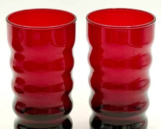 (2) Anchor Hocking "Whirly Twirly" Royal Ruby Red ribbed glasses