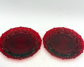 (2) vintage Avon "1876 Cape Cod Collection" ruby red sandwich glass salad Plates