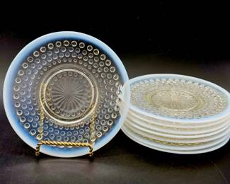 (8) vintage Anchor Hocking Moonstone opalescent hobnail plates