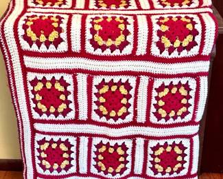 Knitted Red & Gold Afghan