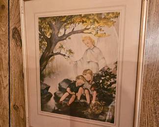 Vintage framed artwork - "Protecting Angel"