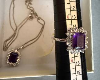 New Sterling Silver Purple Stone Ring and Matching Necklace $45.00