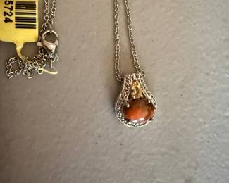Sterling Silver Brown Stone Pendant with Chain $36.00