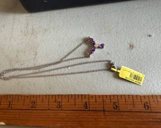 Sterling Silver Purple Stone Drop Necklace $30.00