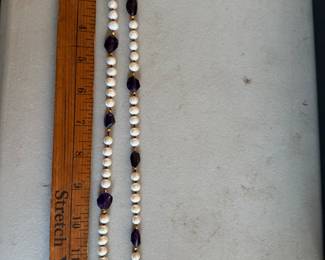 Pearl and Purple Stone Necklace $12.00