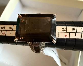 Sterling Silver Size 6 Large Brown Stone Ring New $28.00