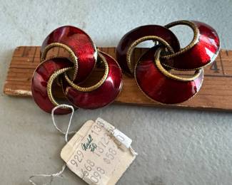 Marshall Field's Red Enamel Clip Earrings New $5.00