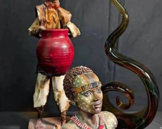 CT147Collectible Karo Man, Murano Art Glass Ribbon Swirl,  Mexican Sculptures