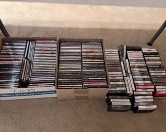 CD and cassette tape collections; classic rock, 60s, 70s, 80s music, lots of country mainly George Strait, Garth Brooks, Reba Mcentire