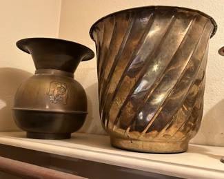 Brass railroad spittoon, brass planter or bin