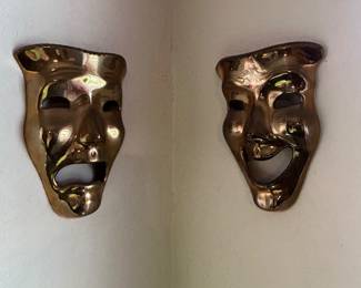 Tragedy and comedy brass wall decor