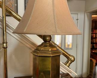Matched pair vintage brass lamps, pagoda-style