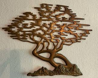 Asian bonsai brass wall plaque