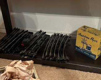 American Flyer train set pieces, train tracks