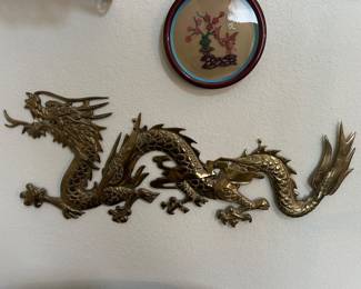 Vintage brass dragons wall plaques