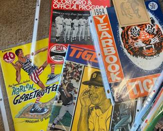 vintage sports catalogs, yearbooks, playbooks, trading cards, posters, patches
