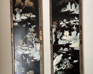 Lacquer and brass wall plaques