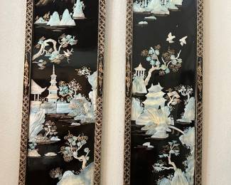 Lacquer and brass wall plaques