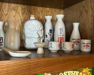 Sake bottles and glasses
