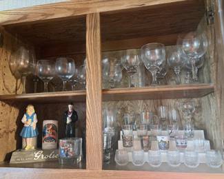 Grolsch beer display, shot glasses and drinkware