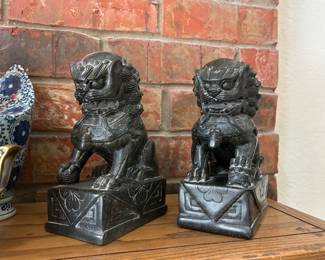 Fabulous black stone foo dogs