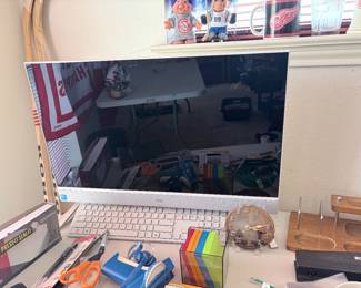 Dell computer, office supplies, clocks, paper shredder, desk accessories 