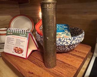 Greek brass peppermill, vintage potholders