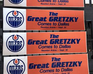 Unique and wide array of sports collectibles - these are mint Wayne Gretzky bumper stickers from an 80’s preseason game