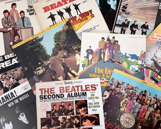 A lot of Beatles LP Vinyl Records, paul mccartney, dingo start, george harrison, and john lennon records