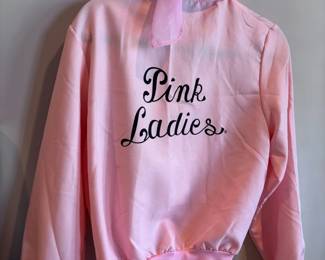 Pink Ladies satin jacket, close-up view
