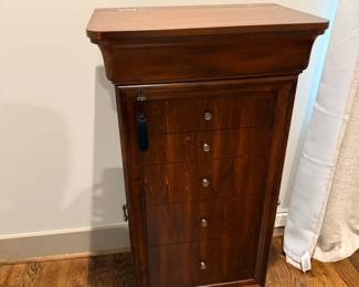 Mahogany jewelry armoire / tall chest with drawers